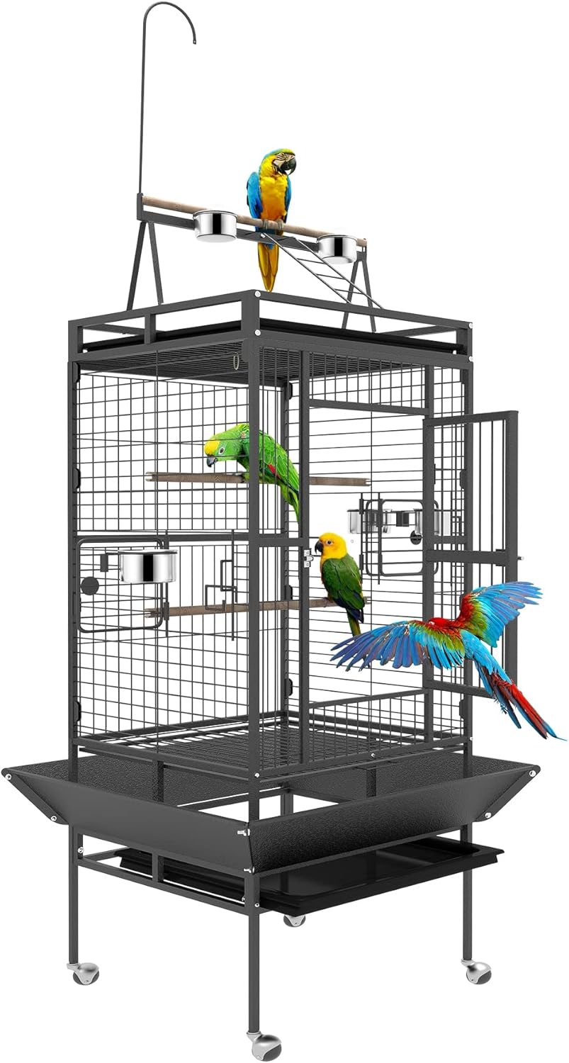 82 Inch Bird Cage, BOINN Bird Flight Cages with Rolling Stand & Bottom Tray, Wrought Iron Parrot