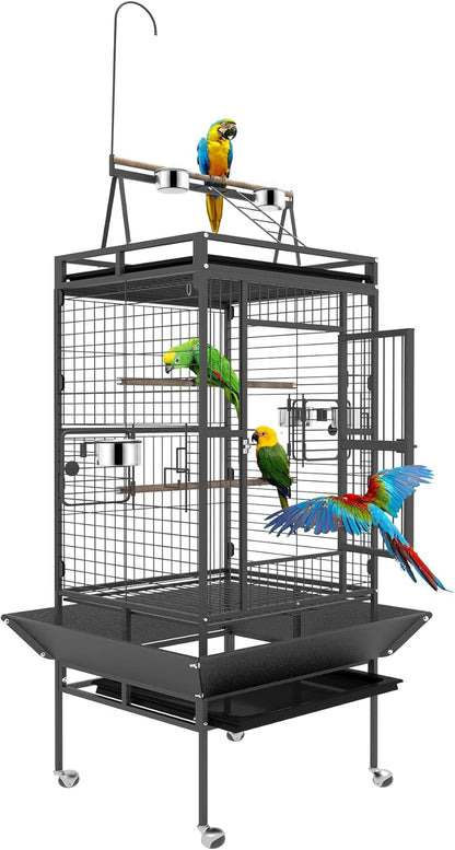 82 Inch Bird Cage, BOINN Bird Flight Cages with Rolling Stand & Bottom Tray, Wrought Iron Parrot