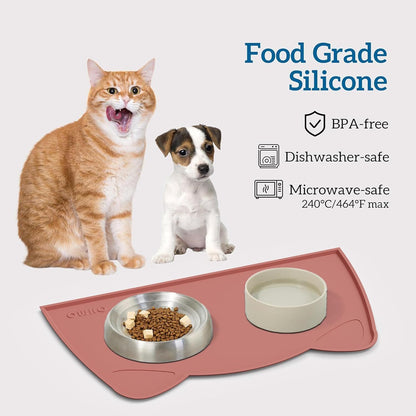 OHMO - Cat Food Mat, Silicone Pet Feeding Mat for Floor Non-Skid Waterproof Dog Water Bowl Tray