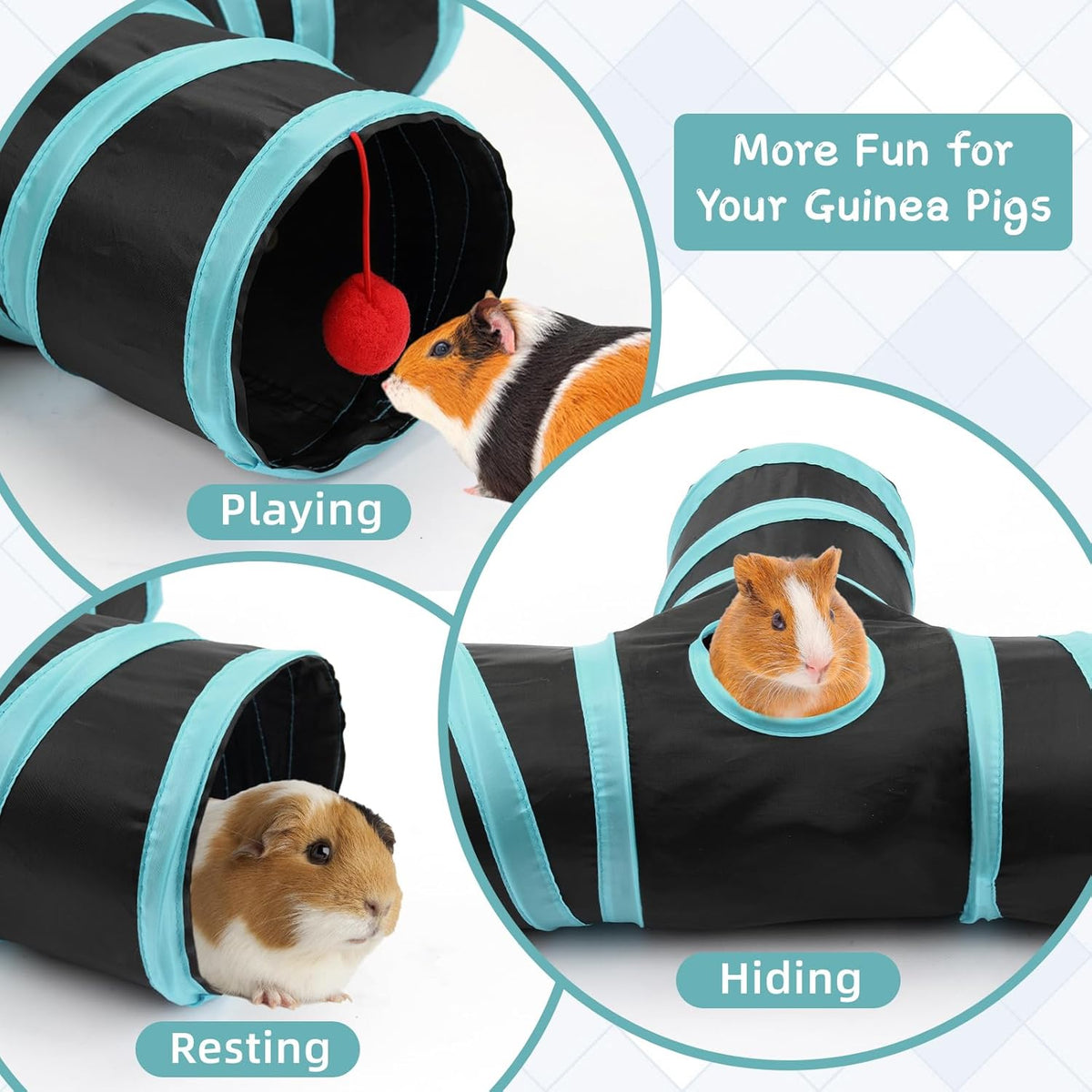 Rypet Guinea Pig Tunnel, 3 Way Collapsible Rabbit Tunnel, Small Pet Tunnels and Tubes with