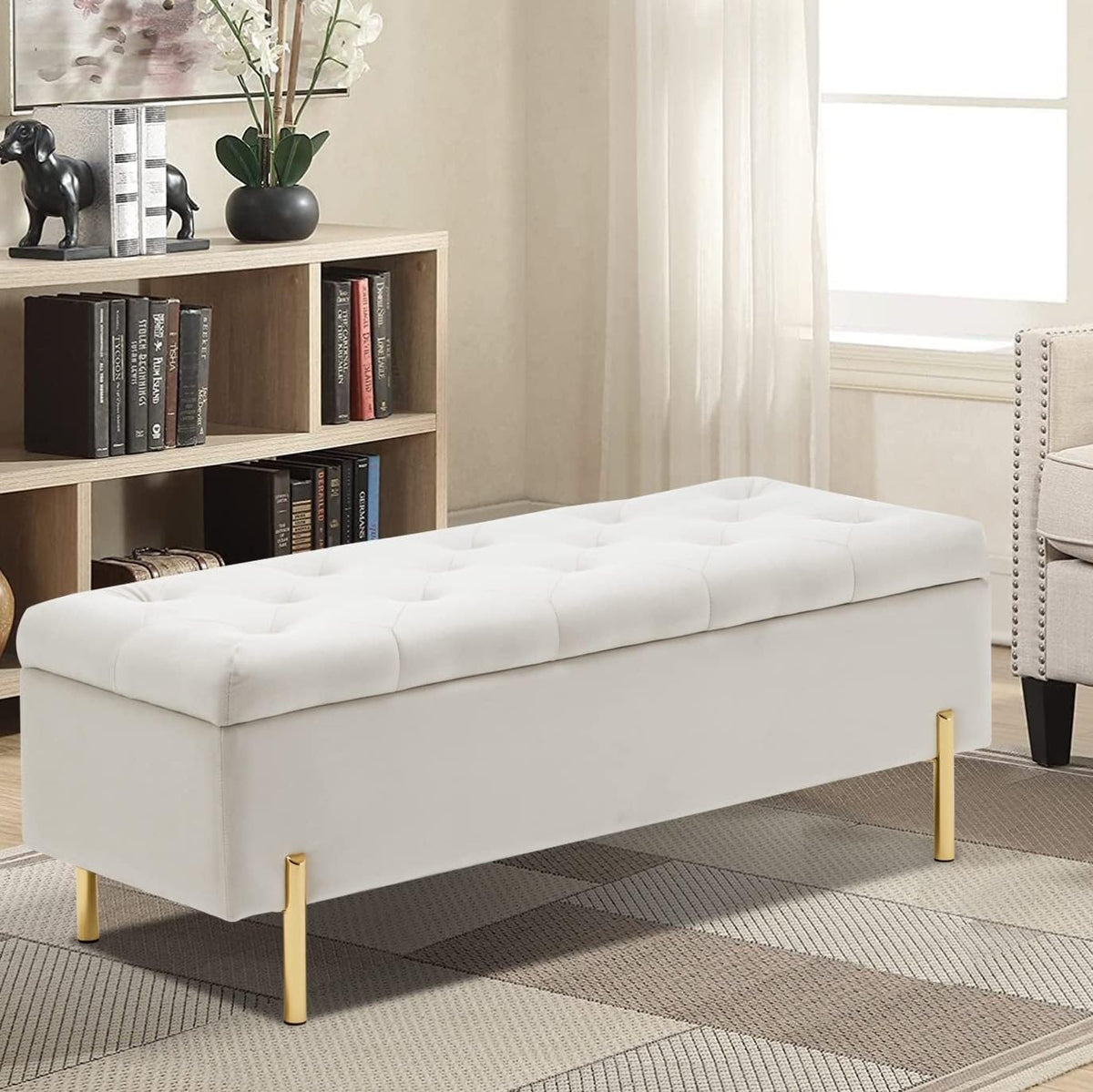 45.6 Inch Velvet Storage Bench Upholstered Tufted Settee Ottoman Bench with Storage, Bed End Bench