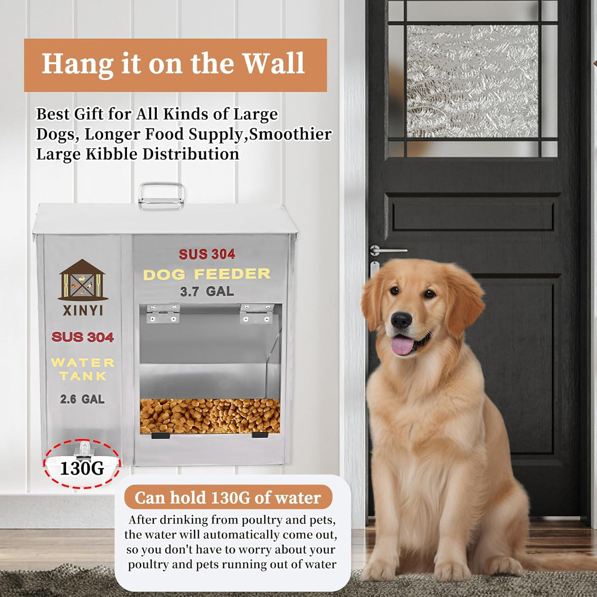 XINYI Automatic Dog Feeder and Waterer 2-in-1,SU304 Stainless Steels 2.6 Gallon Water Tank with 1