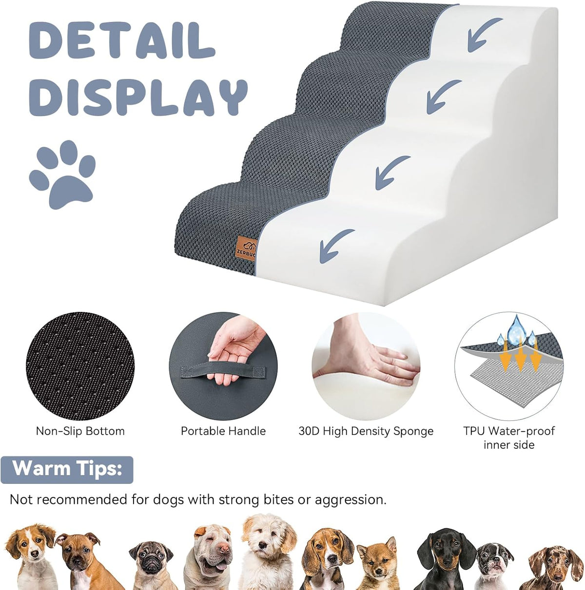 Dog Ramp and Stair for Bed 16" H-20 H,3-Step Cat Stair for Sofa and Chair,4-Step Dog Ramp for High