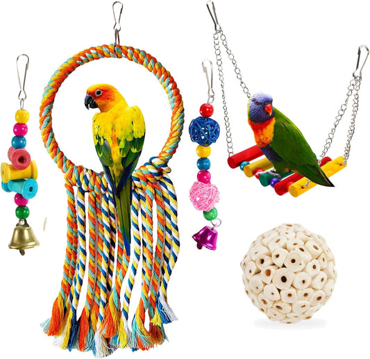 Bird Swing Toys, Parakeet Toys Natural Birds Toys Bird Cage Accessories, Swinging Chewing Hanging