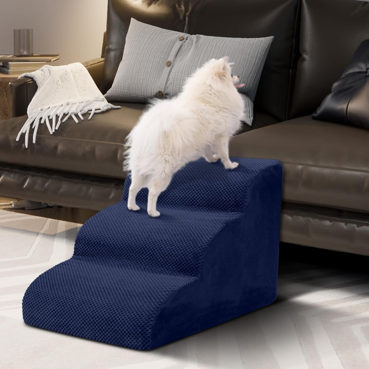 Dog Stairs for Small Dogs - High Density Foam Pet Steps, Extra Wide Dog Ramp with Non-Slip Bottom
