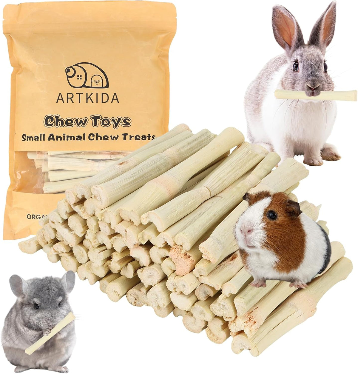 2.7lb Sweet Bamboo Sticks for Rabbits Chew Sticks Toys Guinea Pig Hamster Chinchilla Molar Treats