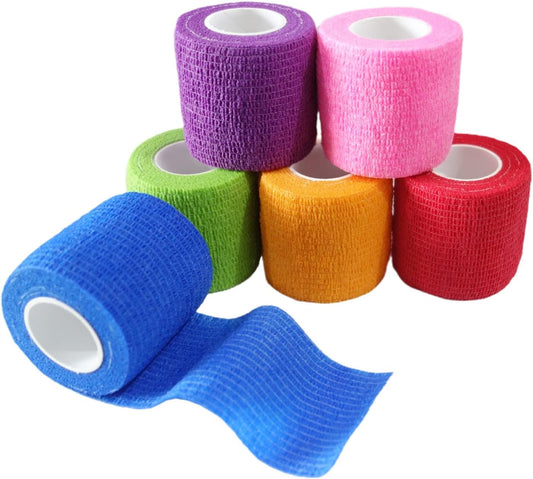 6 Pack 2" x 5 Yards Self Adhesive Bandage Wrap Breathable Cohesive Vet Wrap for Pets, Elastic