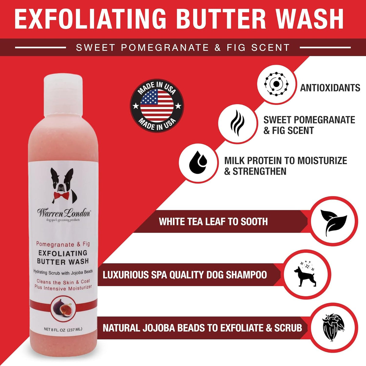 Warren London Exfoliating Butter Wash – Pomegranate & Fig Dog Shampoo, 8 oz | Cleans, Exfoliates &