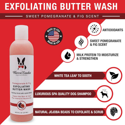 Warren London Exfoliating Butter Wash – Pomegranate & Fig Dog Shampoo, 8 oz | Cleans, Exfoliates &