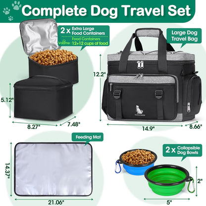 IGOLUMON Dog Travel Bag Large Pet Travel Bags Set for Supplies Weekend Travel Kit Tote Organizer