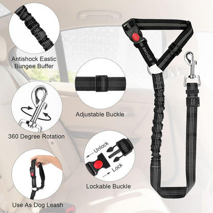 BWOGUE 2 Packs Dog Cat Safety Seat Belt Strap Car Headrest Restraint Adjustable Nylon Fabric Dog
