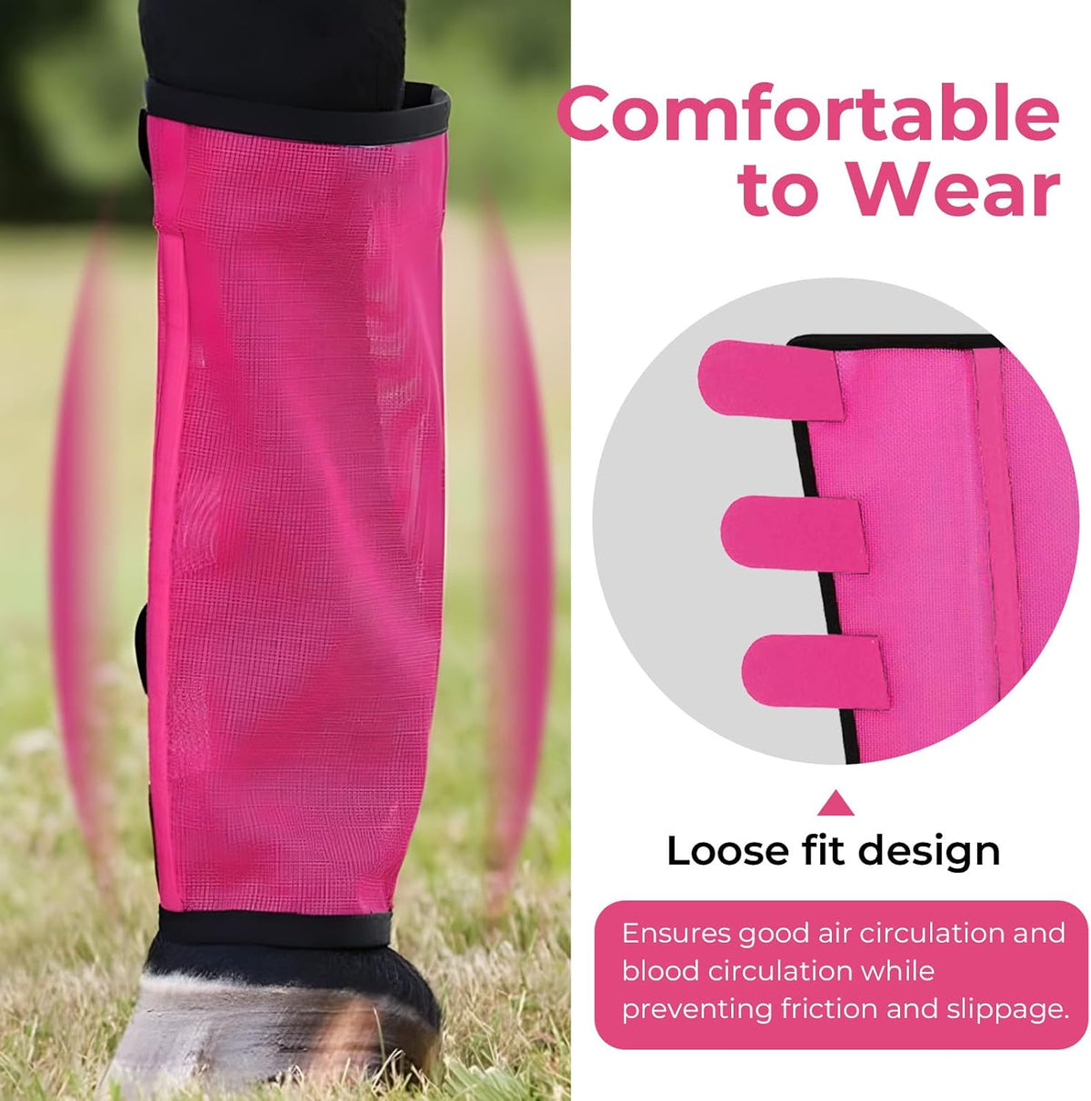 Mesh Horse Fly Boots Set of 4，Adjustable and Universal Loose Fitting & Non-Slip Horse Fly Leggings
