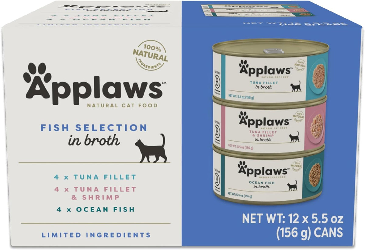 Applaws Natural Wet Cat Food in Broth, Made with Limited and Natural Ingredients, Fish Selection