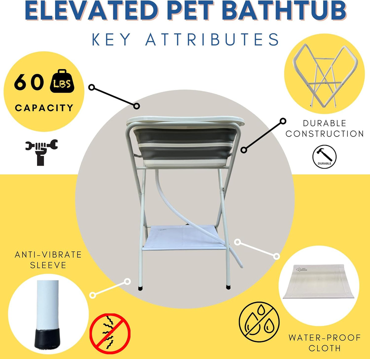 Collapsible Elevated Pet Bathtub, Foldable Washing Station for Small to Medium Dogs and Cats