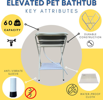 Collapsible Elevated Pet Bathtub, Foldable Washing Station for Small to Medium Dogs and Cats