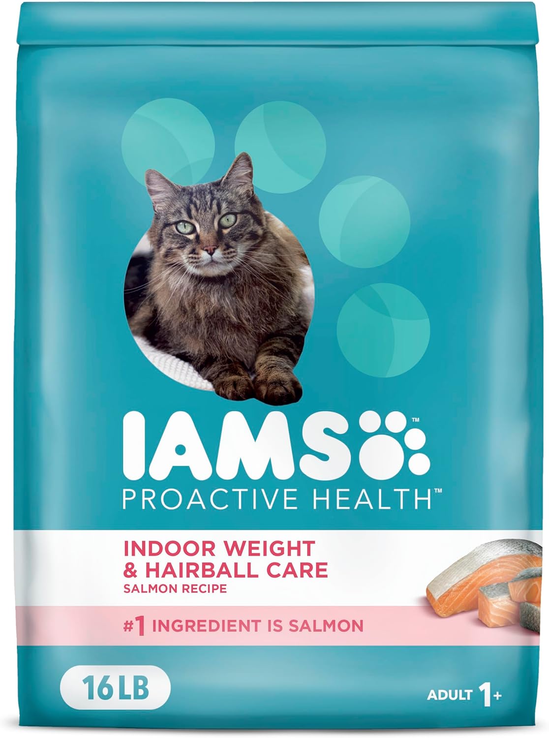 IAMS Proactive Health Indoor Weight Control & Hairball Care Adult Dry Cat Food, Salmon Recipe, 16