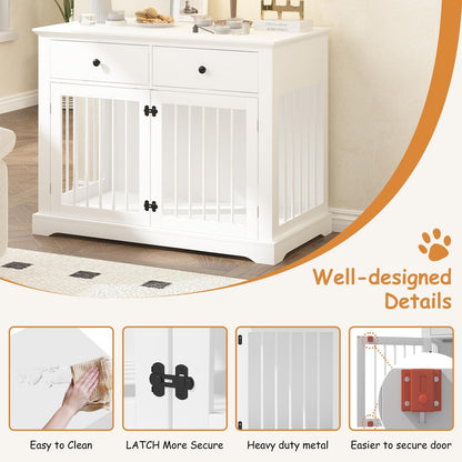 Dog Crate Furniture, 44 Inch Wooden Dog Kennel Indoor with 2 Storage Drawers, Heavy Duty Large
