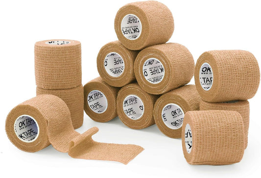 OK TAPE Self Adherent Cohesive Bandages Wrap 12Packs, 2 Inches X 5 Yards, Non-Woven Self Adhesive