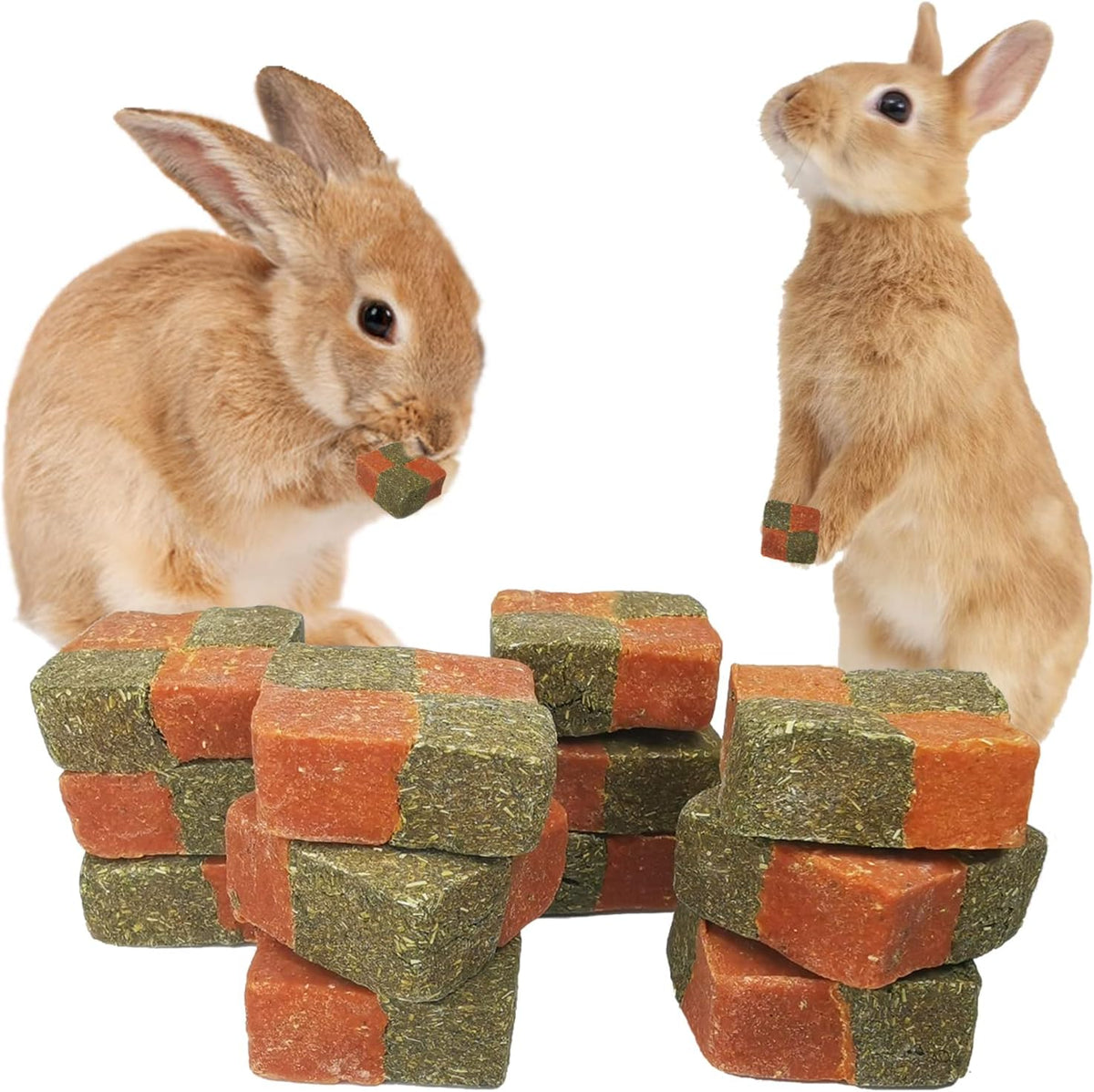 Fhiny 12 PCS Rabbit Carrots Chew Toys, Natural Timothy Hay Biscuit Cubes Rabbit Carrot Molar Treats