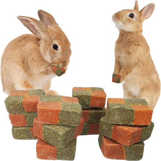 Fhiny 12 PCS Rabbit Carrots Chew Toys, Natural Timothy Hay Biscuit Cubes Rabbit Carrot Molar Treats