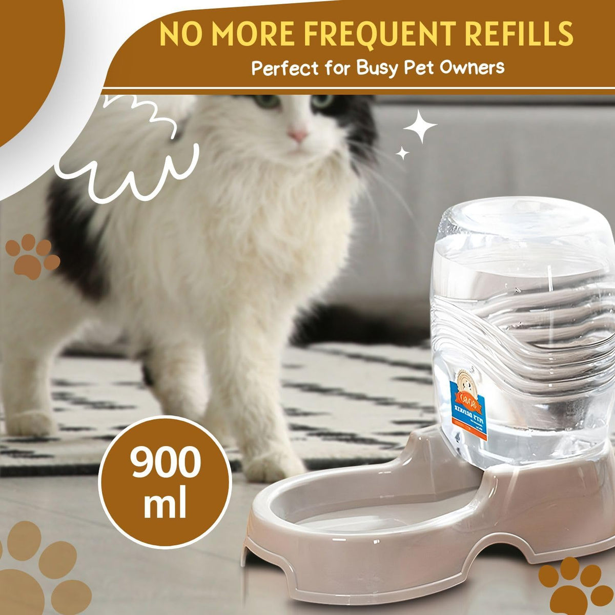 Flexzion Automatic Gravity Pet Waterer for Cat & Dog - Non-Skid & Easy-Clean Auto Replenish Water