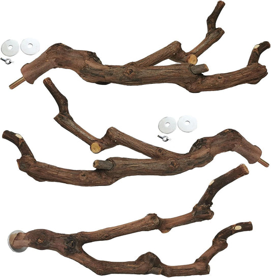 kathson Natural Parrot Perch Bird Stand Pole Wild Grape Stick Paw Grinding Fork Parakeet Climbing