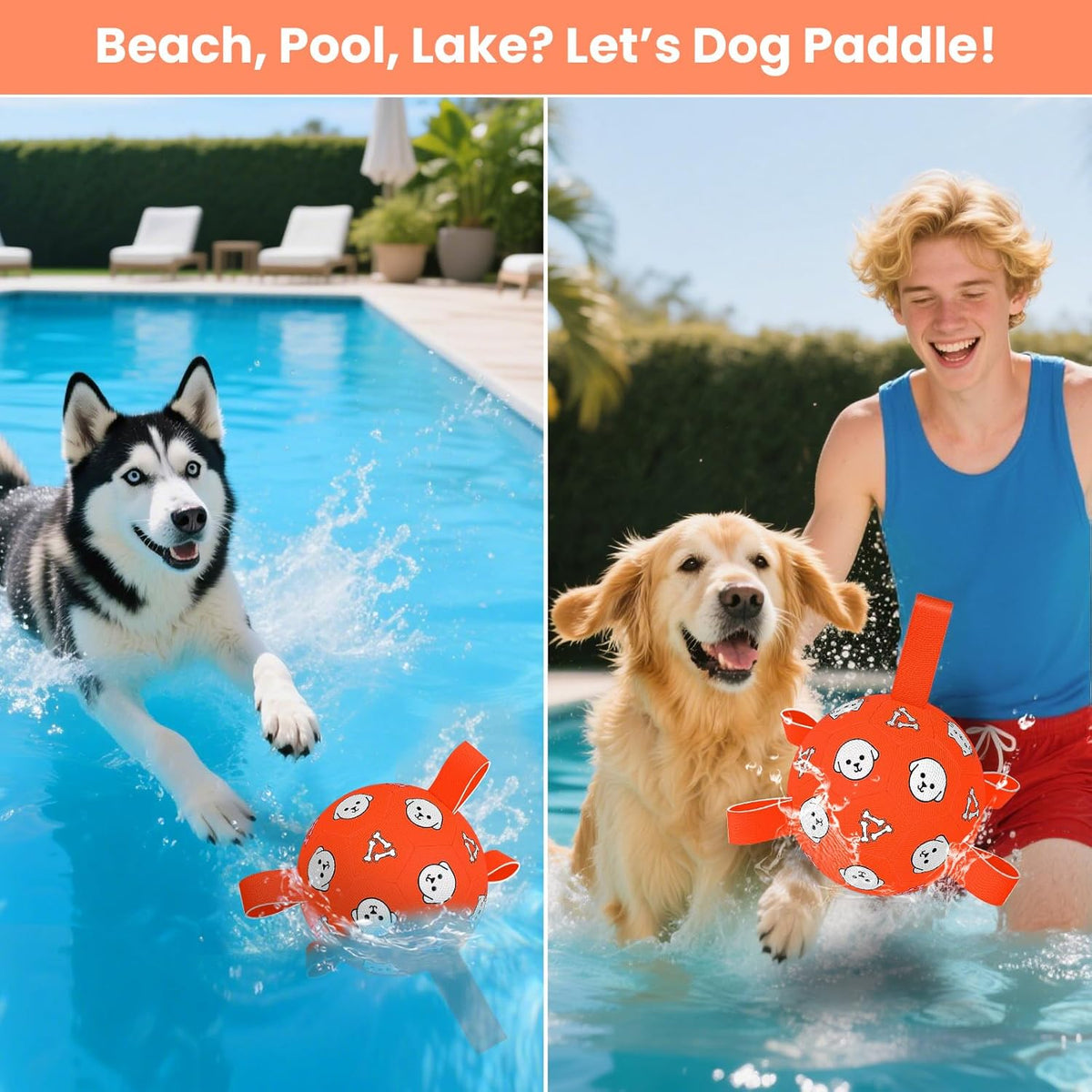Dog Toys Soccer Ball with Straps, Durable Dog Balls, Interactive Dog Toys for Tug of War, Floating