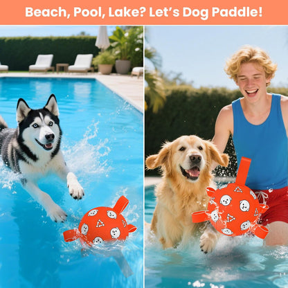 Dog Toys Soccer Ball with Straps, Durable Dog Balls, Interactive Dog Toys for Tug of War, Floating