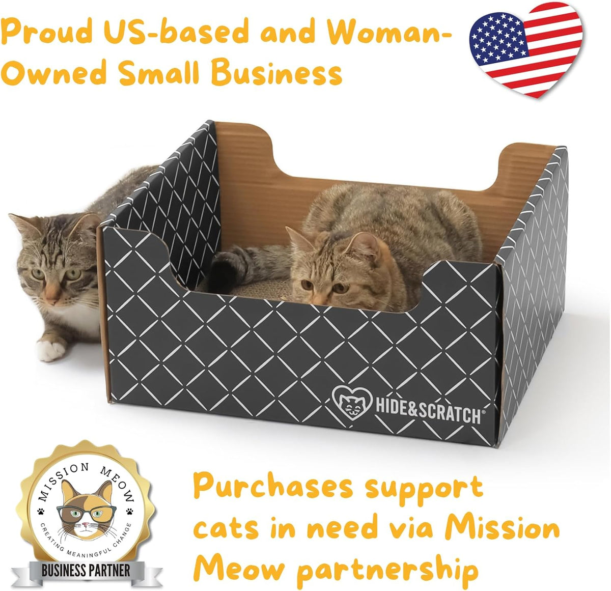 HIDE & SCRATCH Cat Scratcher Box and Cat Bed with Refillable Double-Sided Cardboard Scratch Pad for