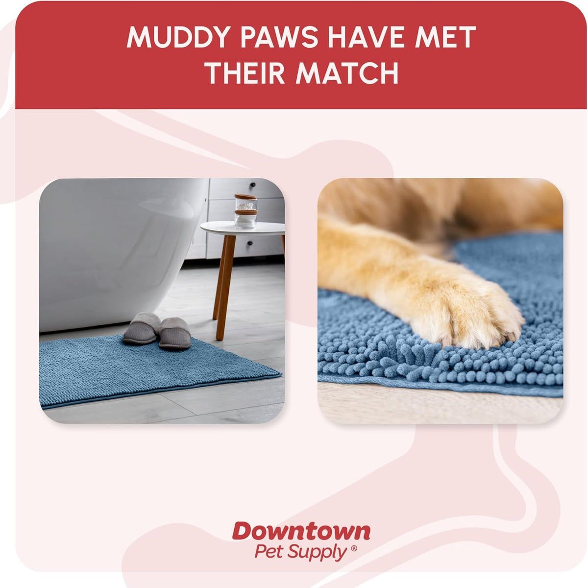 My Doggy Place Microfiber Dog Mat for Muddy Paws, 36" x 26" Faded Denim - Absorbent and