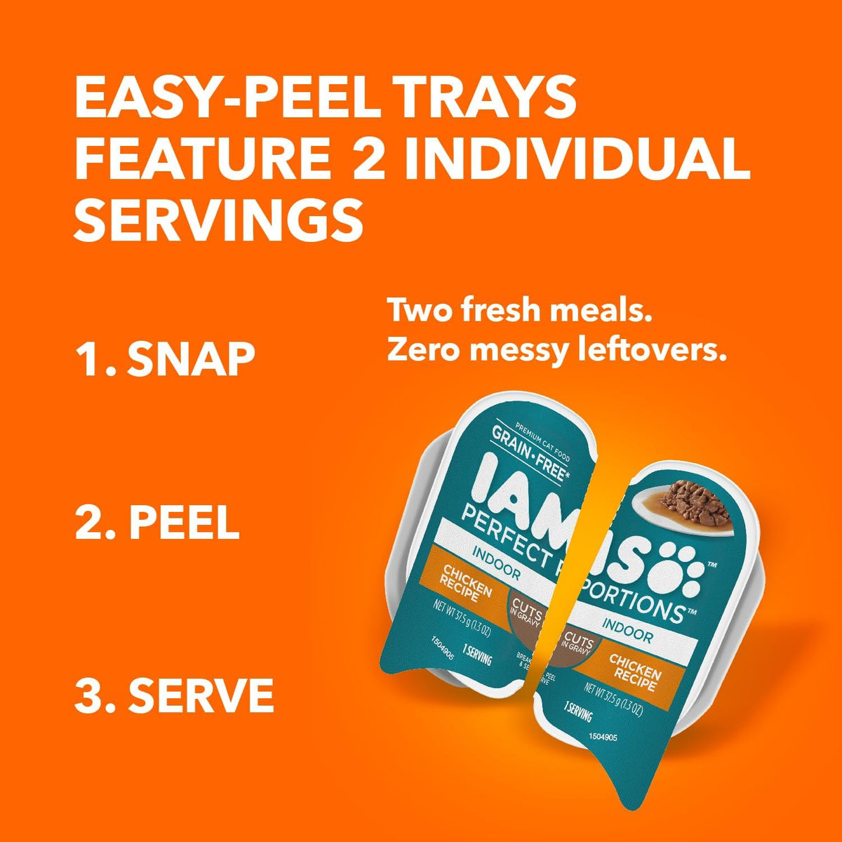 IAMS Perfect Portions Indoor Adult Wet Cat Food Cuts in Gravy, Chicken Recipe, 2.6 oz. Easy Peel