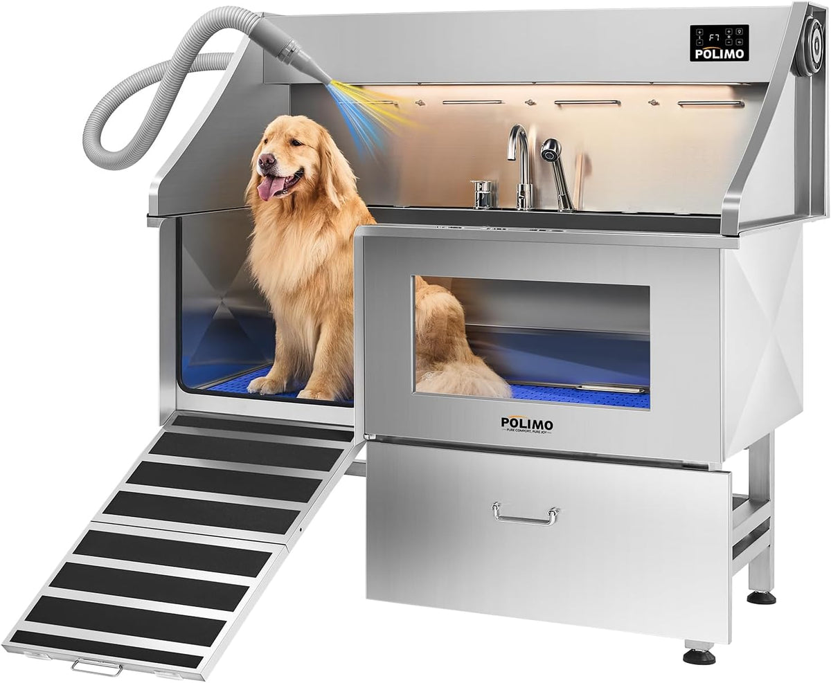 polimo Dog Wash Station with Pet Dryer & LED, Professional Dog Bathing Station for Large, Medium &