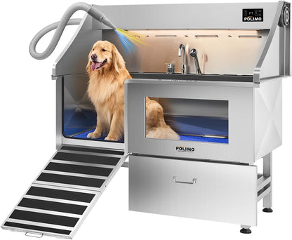 polimo Dog Wash Station with Pet Dryer & LED, Professional Dog Bathing Station for Large, Medium &