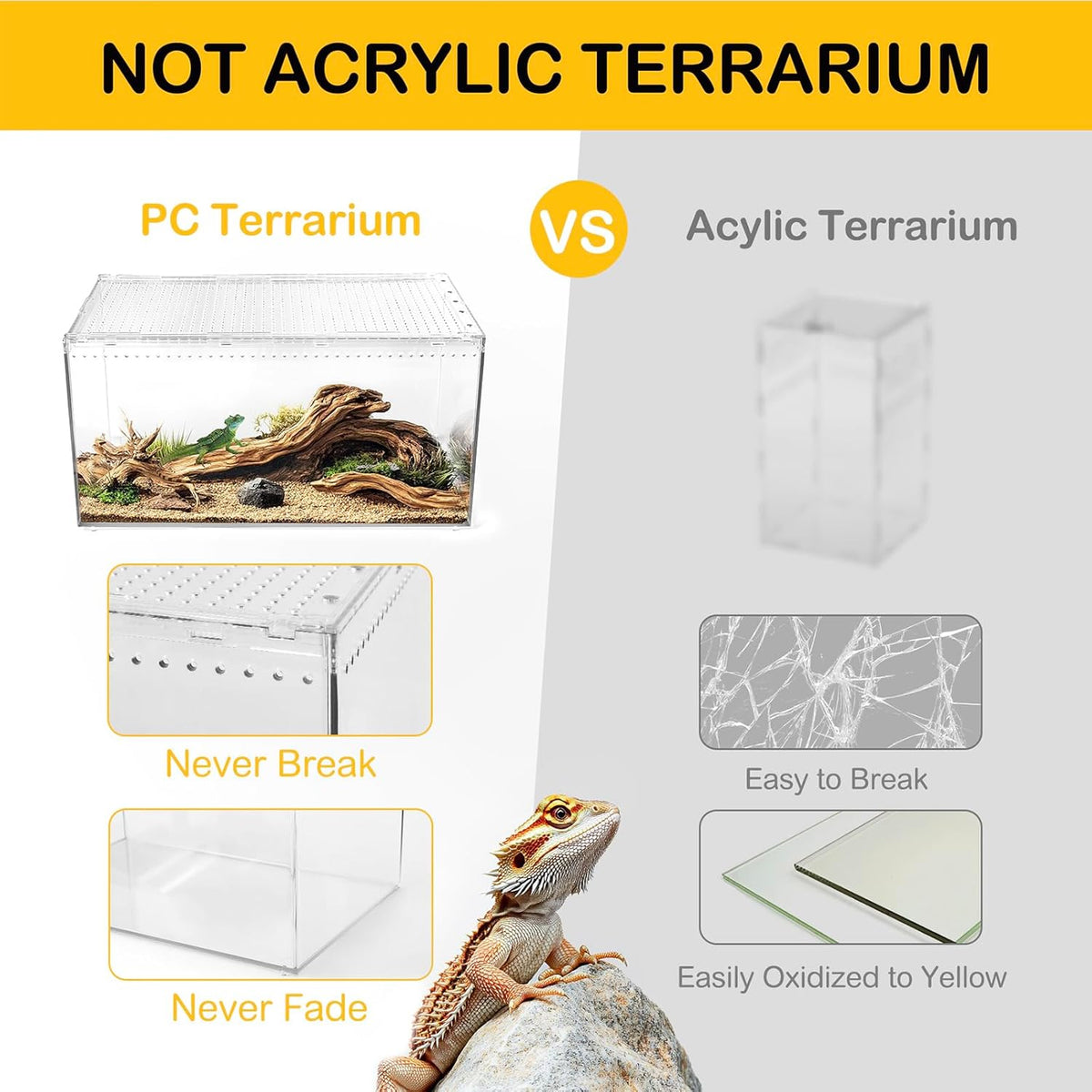 Reptile PC Terrarium,Spider Tank Starter Kit,Leopard Gecko Container,Tarantula Cage,Hermit Crab