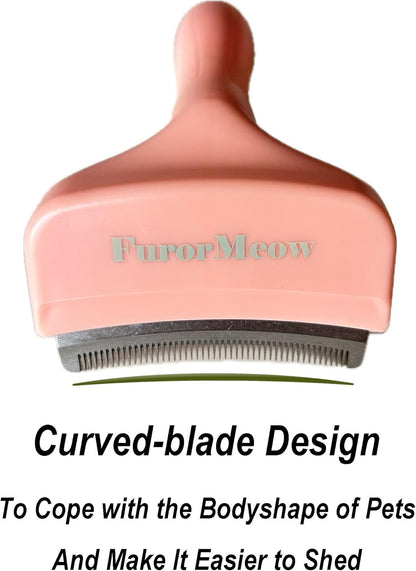 Pet Deshedding Tool with Curve Blade, Cat Grooming Brush, Tight V-shaped Teeth Shedding Comb for