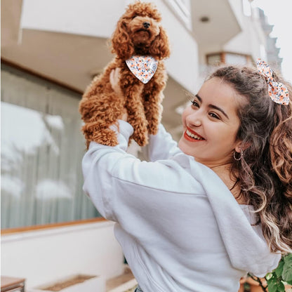 E-Clover Dog Bandanas & Matching Scrunchie Set Girl Cute Flower Dog Scarf Bibs Pet Bandana with Bow