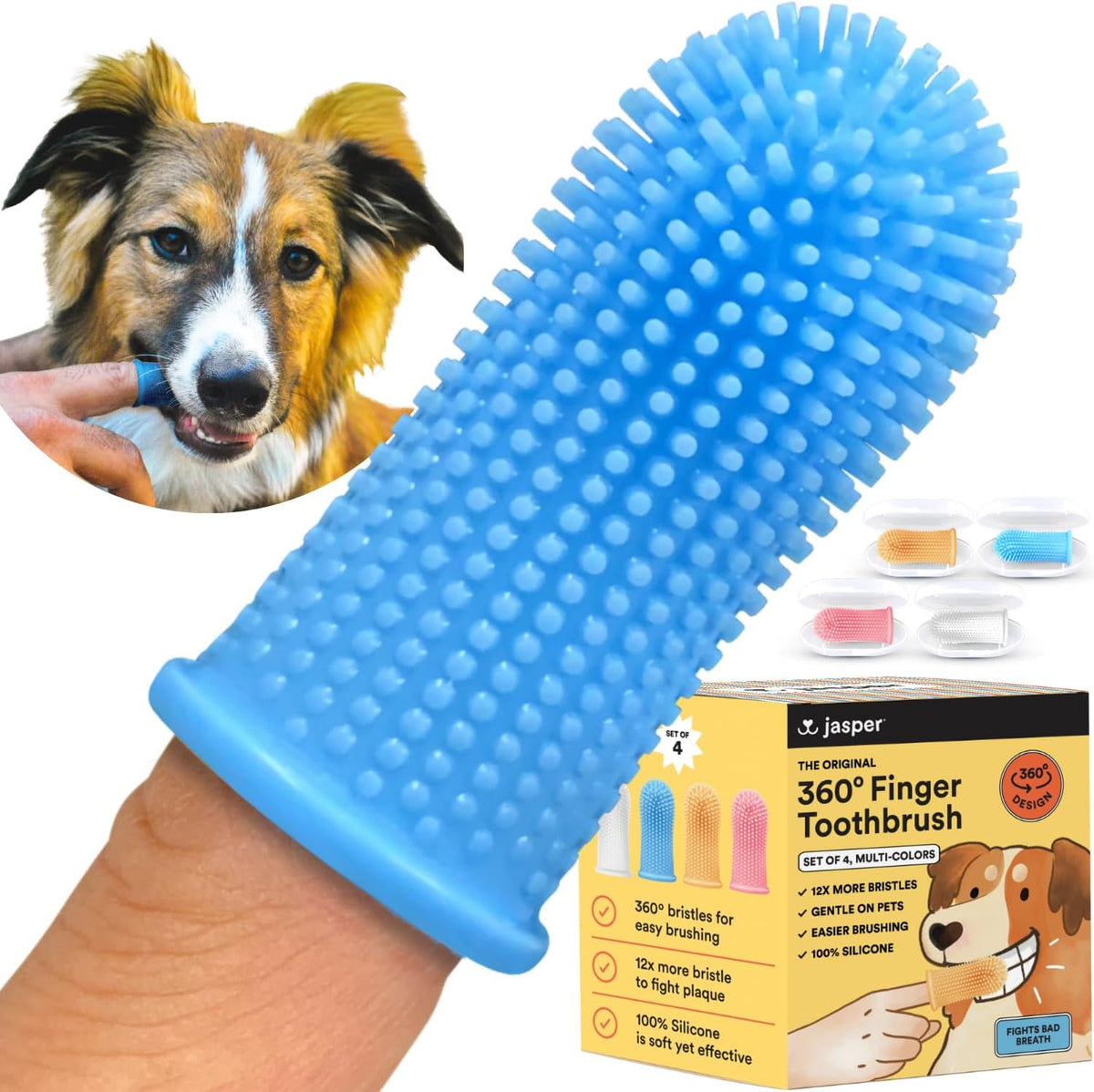 Jasper Dog Toothbrush, 360 Degree Pet Tooth Brushing Kit, Cat Toothbrush, Canine Dental Care &