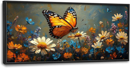 Large Butterfly Daisy Wall Art for Living Room, Floral Landscape Canvas Oversized Wall Decor