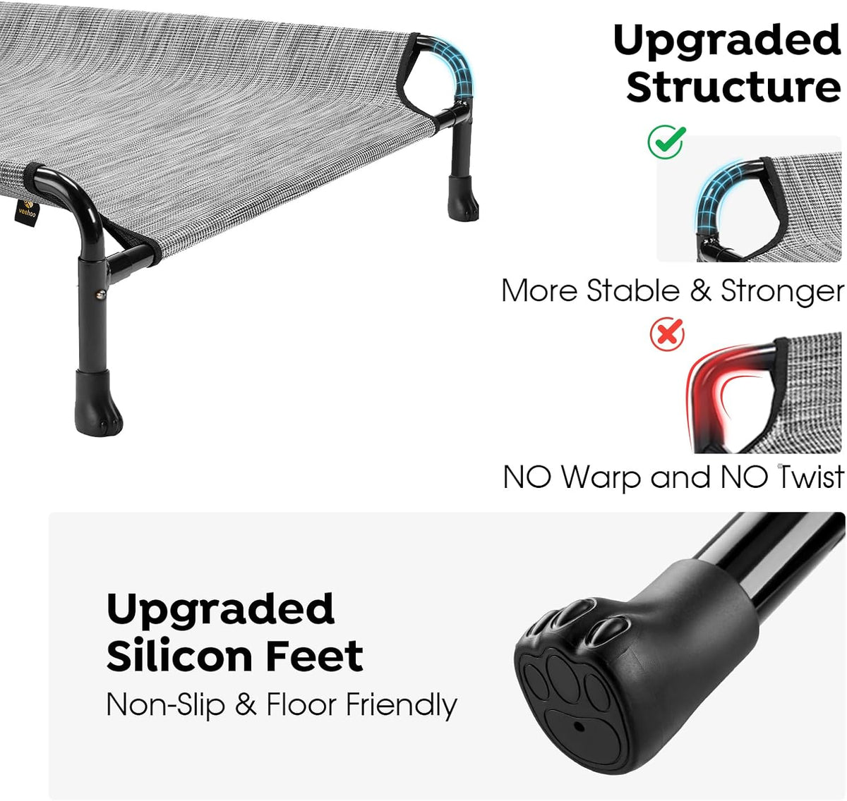 Veehoo Cooling Elevated Dog Bed, Raised Dog Beds for Large Dogs, Outdoor Dog Bed with Guardrail