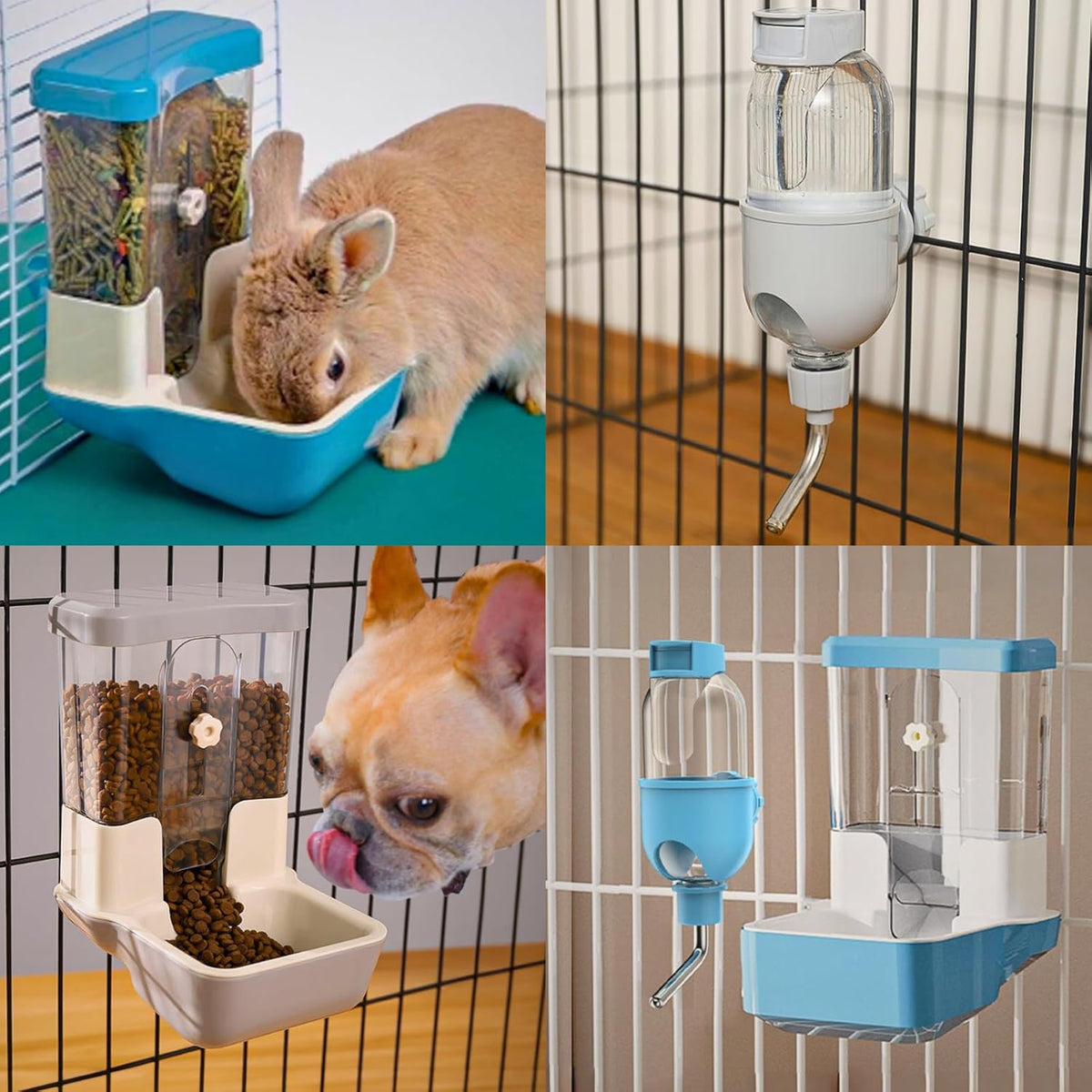 Automatic Pet Food Water Dispenser, Auto Gravity Pet Feeder Water Bottle Set for Crate Cage