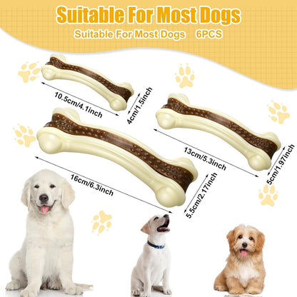 Sosation 6 Pcs Dog Toys for Aggressive Chewers Nylon Beef Flavor Bones Tough Puppy Teething Toys