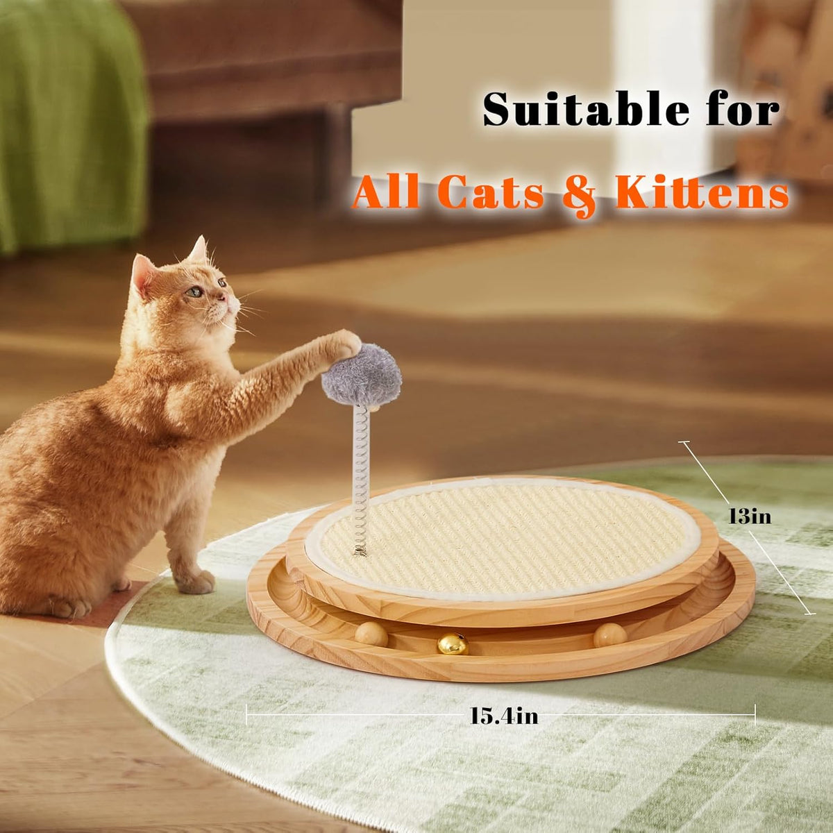 Cat Scratcher, Cat Natural Sisal Scratching Pad, Kitten Interactive Toy with Ball Track Spring Ball