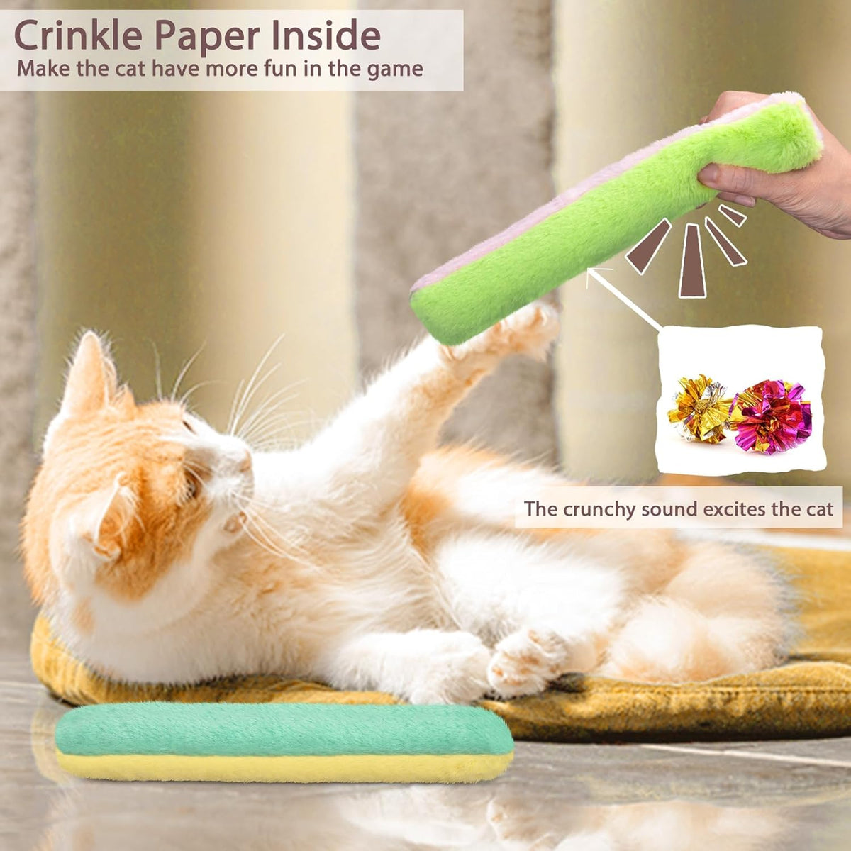 Retro Shaw Cat Toys Kicker Pillows 3Pcs, Refillable Catnip Toys with Crinkle Sound Inside