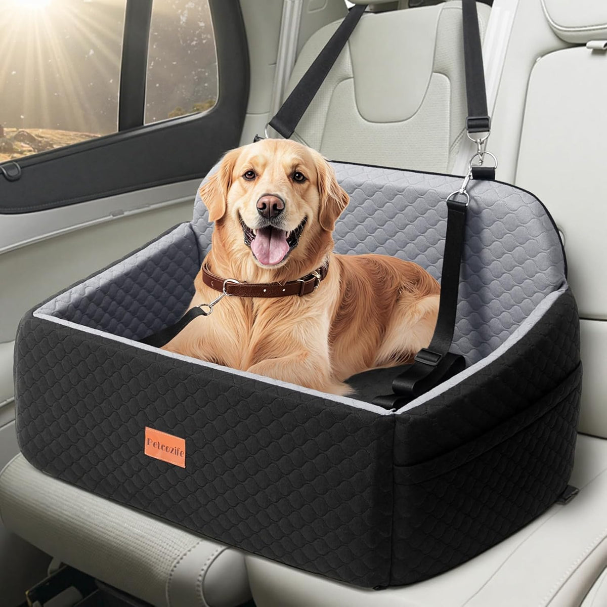 Dog Car Seat for Large Medium Dogs, Pet Car Seat Under 55 lbs or 2 Puppies, Removable Washable Pets