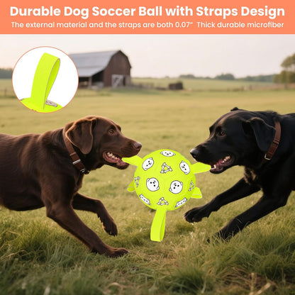 Dog Toys, Durable Dog Soccer Ball with Straps, Interactive Dog Toys, Water Fetch Ball for Tug of