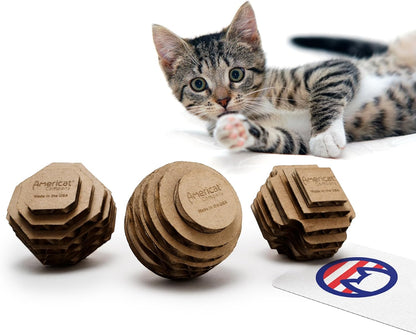 Cat Ball Toys by Americat – Made in USA – Safe Cardboard Cat Toys – for Interactive and Independent