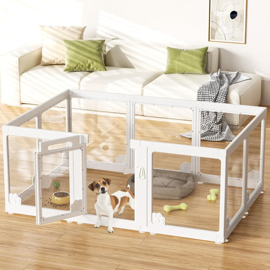 Acrylic Clear Dog Play Pen Indoors, Puppy Playpen with Door for Small Dogs Puppies, Transparent