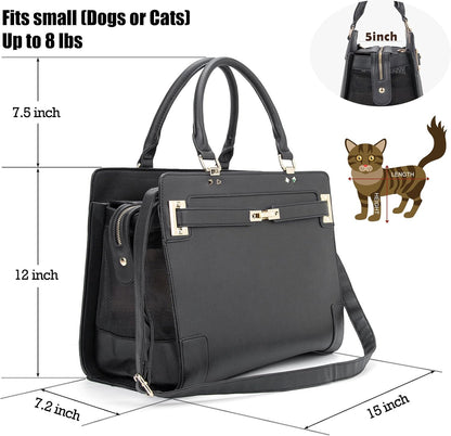 Fashion Pet Carrier Dog Cat Carrier Purse Soft-Sided Leather Handbag Pet Tote Bag for Small Dogs