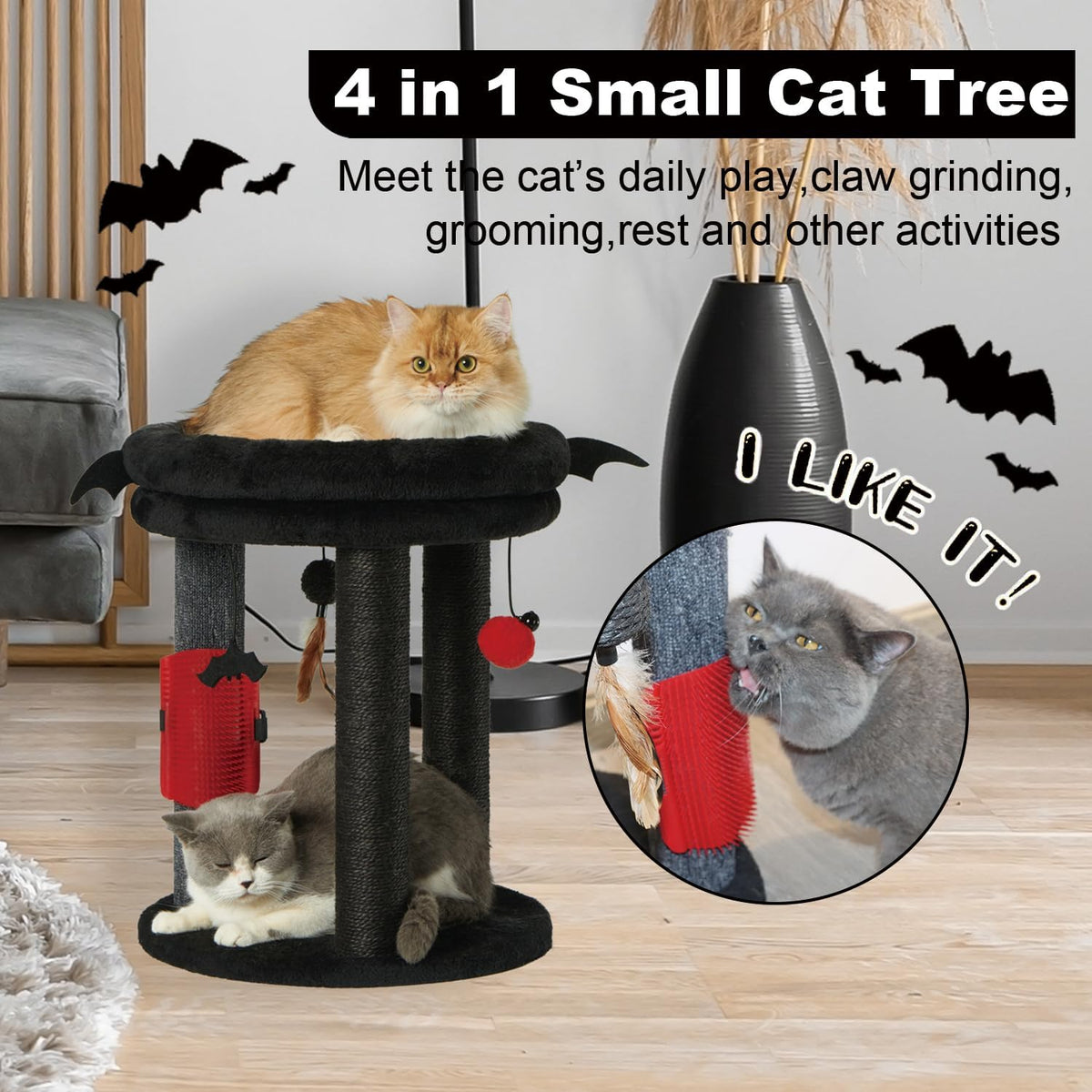 MECOOL 4in1 Small Cat Tree,Scratching Post with Tower Soft Bed, Sisal Carpet Jute Posts with Three