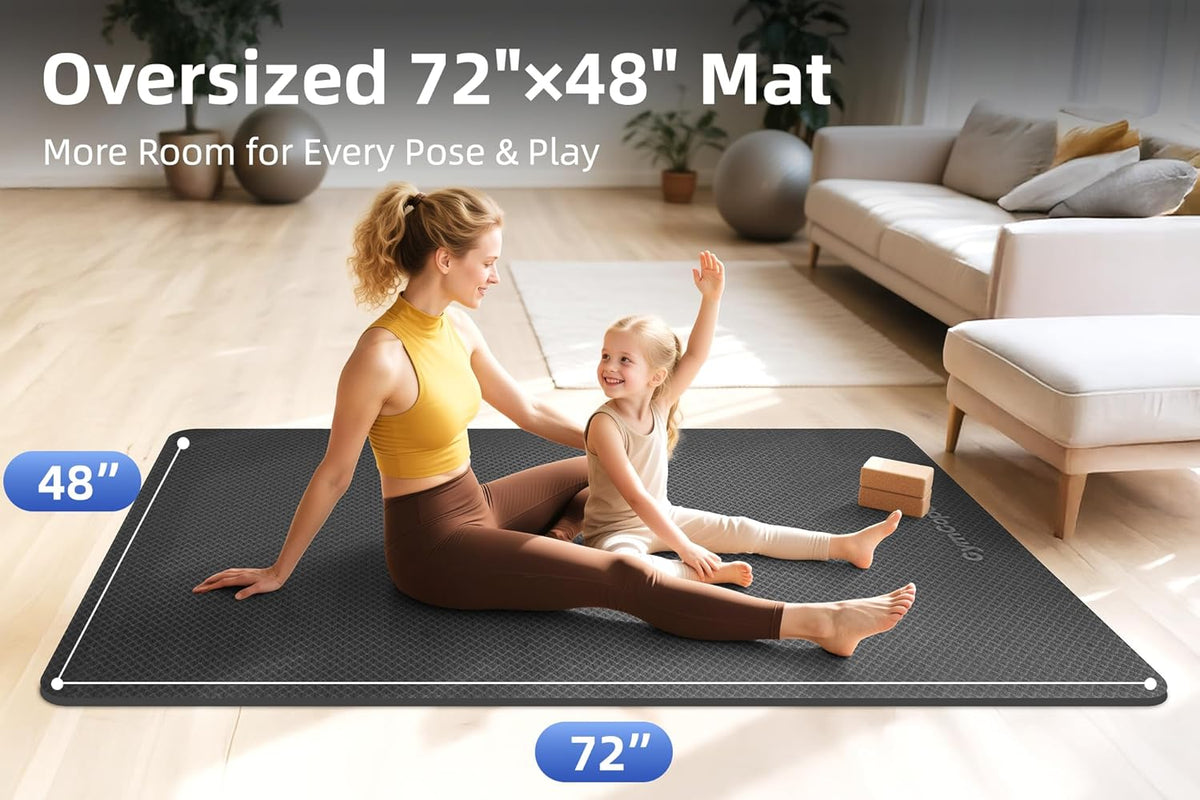 Extra Large Yoga Mat - 72"x35", 72"x48", 78"x57" - Wide TPE Exercise Mat for Home, Stretching